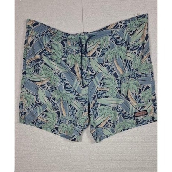 Vineyard Vines Other - Vineyard Vines Mens Large BlueGreen Surfboard Palm Tree Print Swim Trunks Shorts
